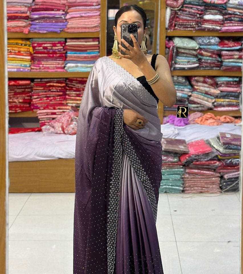 YNF JAPAN SARTIN RUD DAIMOND SAREES WHOLESALE CRAPE SATIN  FANCY PARTY WEAR SAREES MANUFACTURER             